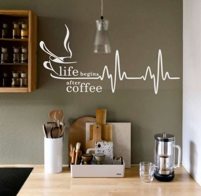 برچسب دیواری کافه LIFE BEGIN AFTER COFFEE ،کد 1076