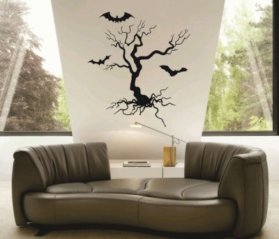 برچسب چوبی درخت هالووین و خفاش، کد 111