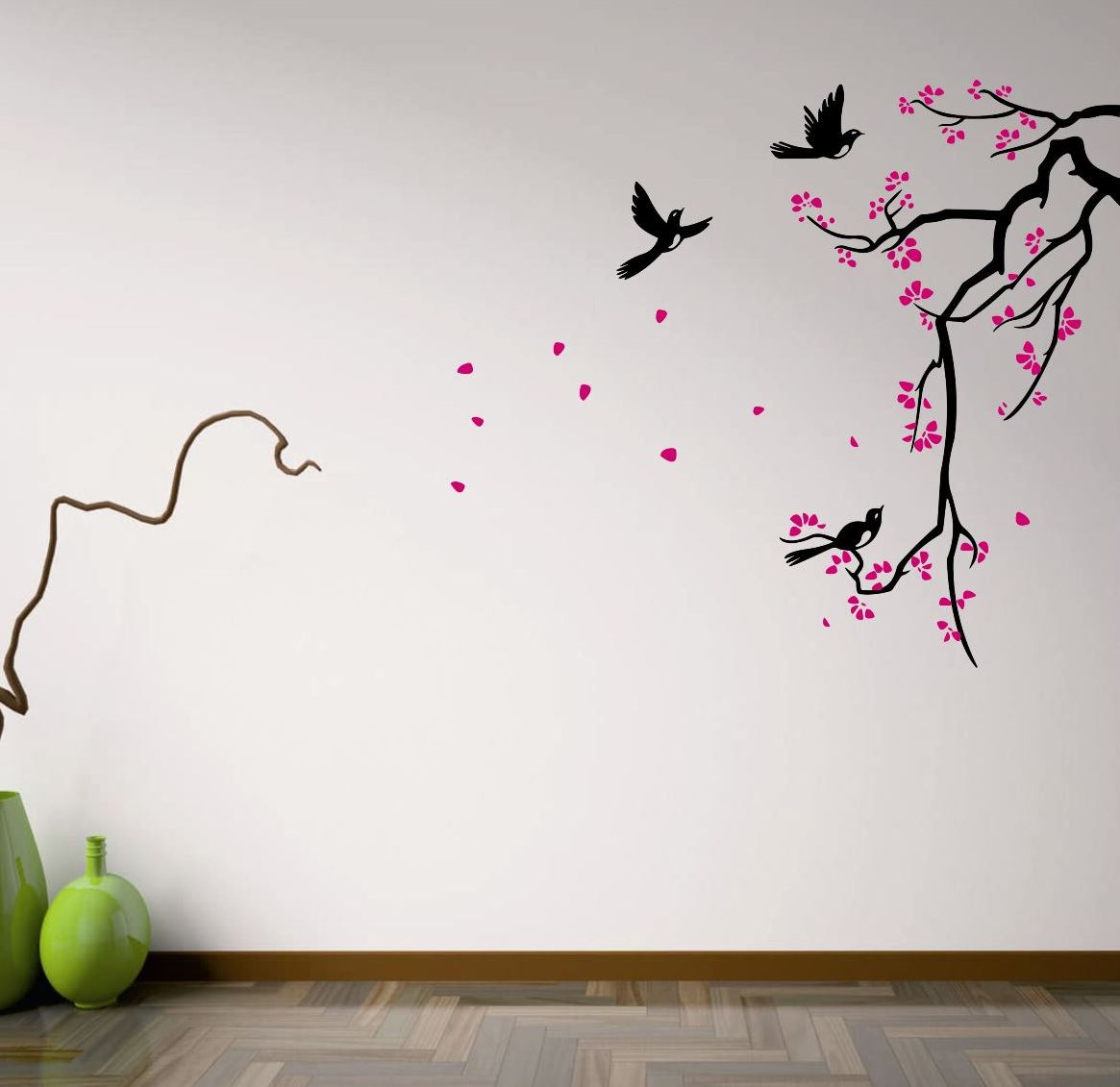 استیکر چوبی با شکوفه های رنگی چوبی ، تزیین اتاق کودک با پرنده های چوبی