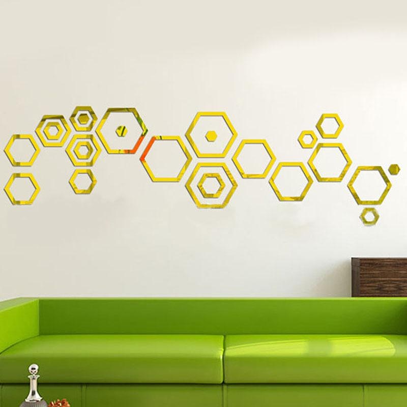 استیکر دیواری آِنه ای لانه زنبوری برچسب دیواری لانه زنبوری آینه مدل کندویی