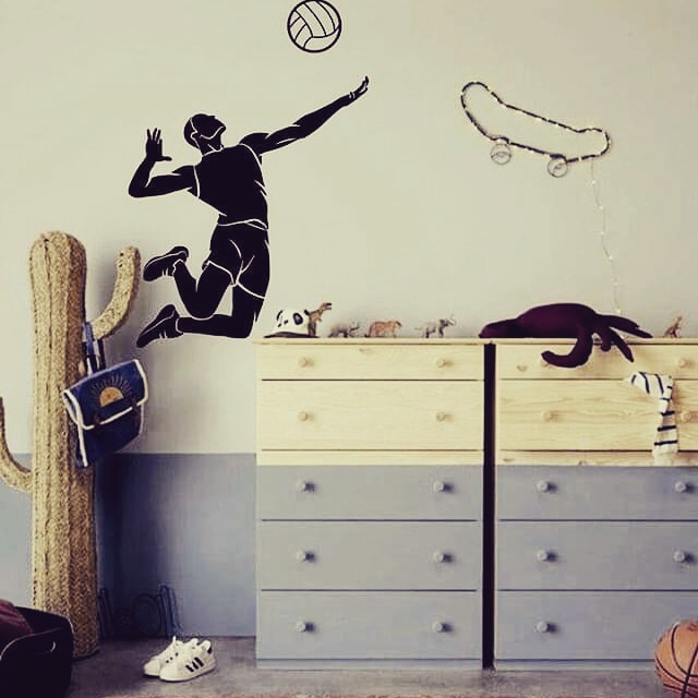 برچسب دیواری والیبال استیکر چوبی والیبال تابلو فانتزی پرش والیبالیست دکور سالن 