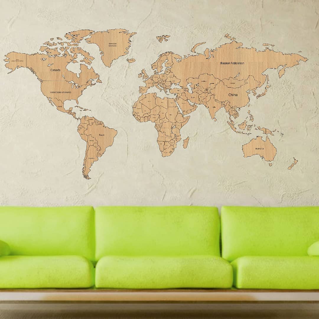 خرید تابلو شیک نقشه کشورها برچسب دیواری نقشه جهان استیل پلکسی