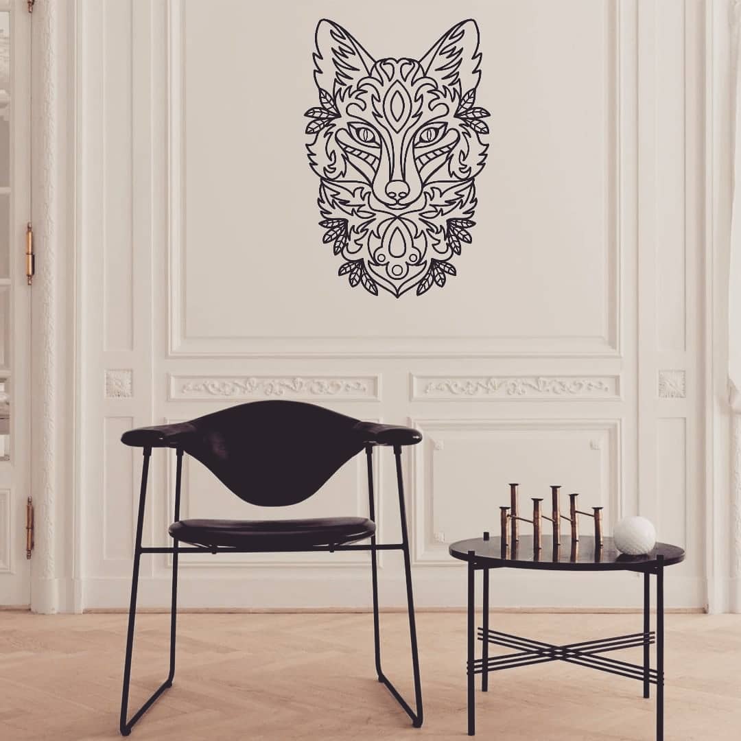 تابلو نقاشی شیک روباه طرح کالیگرافی روباه طراحی خاص صورت روباه استیکر دیواری