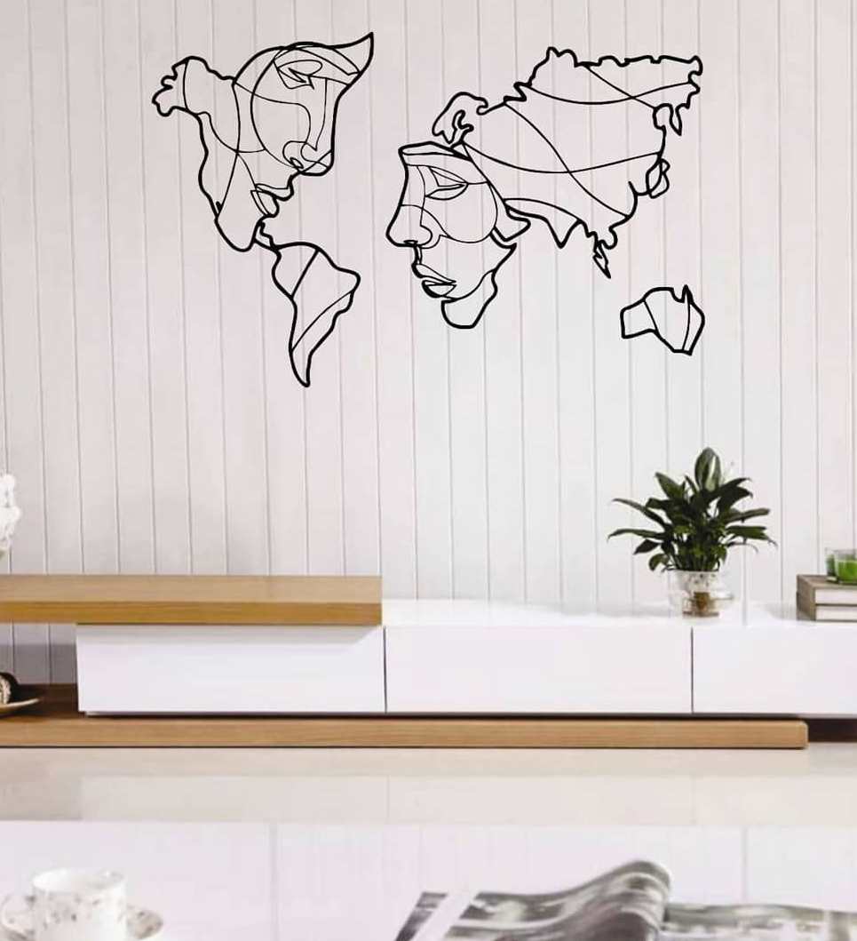 قیمت خرید تابلو نقشه جهان تلفیق صورت و چهره در  کشورهای جهان wooden sticker