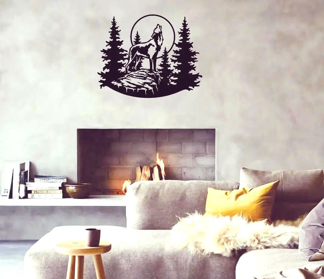 تابلو نقاشی گرگ وسط جنگل ،طرح گرگ وسط جنگل و زوزه بالای کوه گرگ بزرگ سیاه
