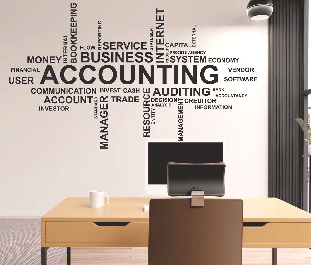 تابلو دیوارکوب حسابداری ، برچسب دیواری حسابداری دیزاین داخلی شرکت ، دفتر حسابداری دکور