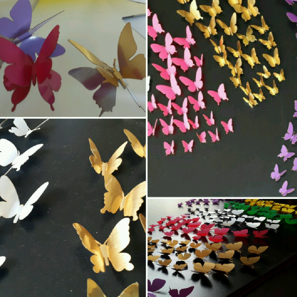 پروانه سه بعدی رنگ بنفش پروانه سه بعدی رنگ صورتی پروانه سه بعدی رنگ شاد